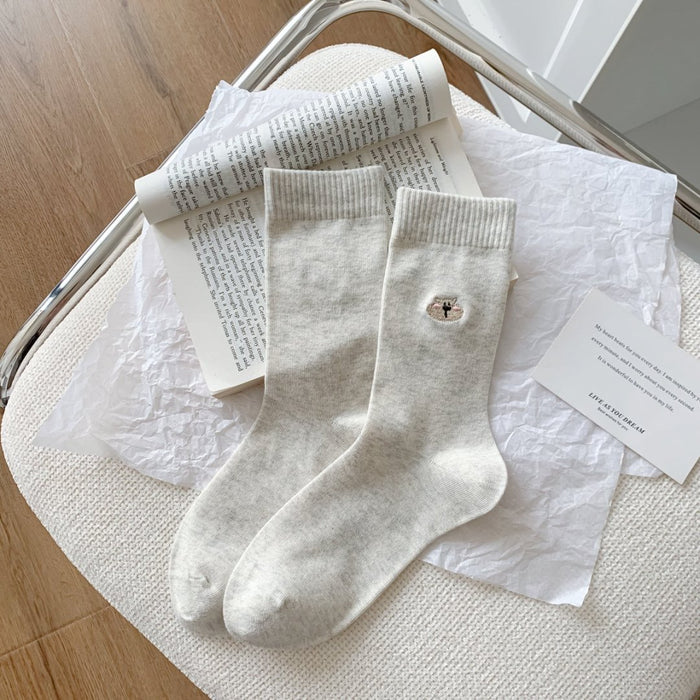 Wholesale Thin breathable mid tube socks with fashionable and simple polka dot yarn and embroidered small dog socks