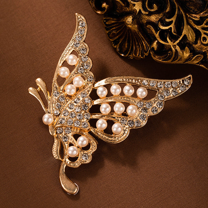 Wholesale Butterfly Diamond Pearl Brooch Collar Elegant Corsage  Heavy Industry Pin