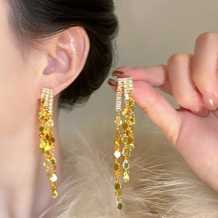 Wholesale Exaggerated Silver Long Metal Tassel Hoop Earrings