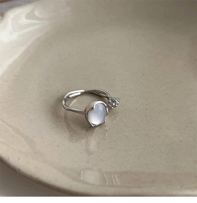 Wholesale White Chalcedony Flower Ring Women's Light Luxury Double Layer