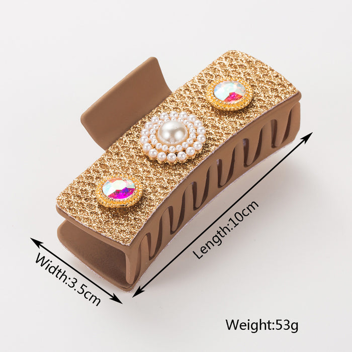 Wholesale Retro Diamond-encrusted Pearl Turquoise Grab Clip Back Head Tie Hair Square Clip Light Luxury Fashion Elegant Hair Clip