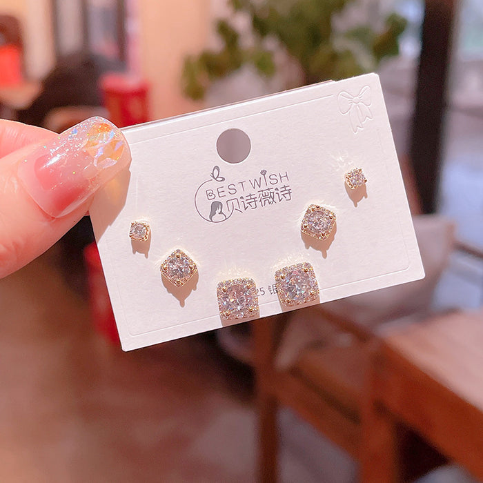 Wholesale six-piece/set New Square zircon small earrings women's silver needle earrings