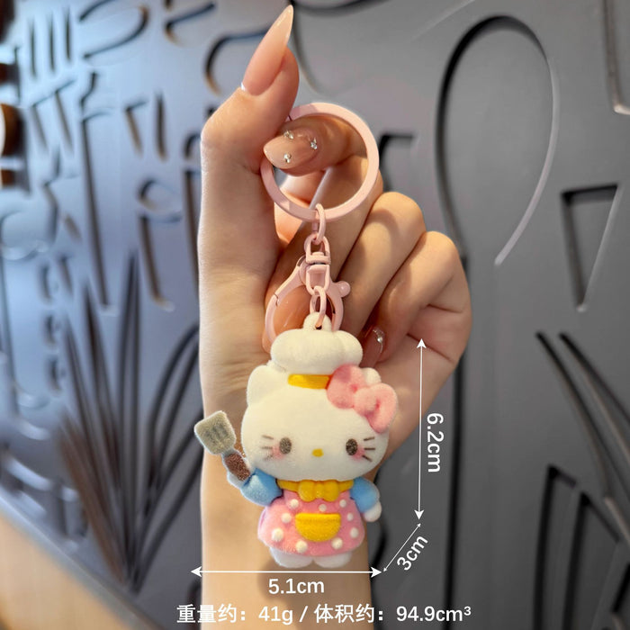 Wholesale Chef Cat Flocked Keychain Bag Charm Car Key Accessory MOQ≥2