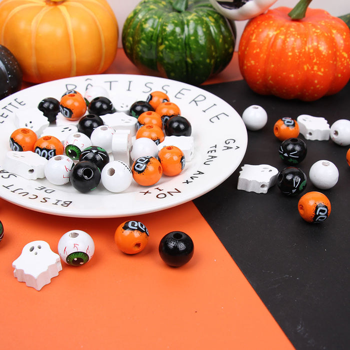 Wholesale 50PCS Halloween Cat Eyes BOO Colored Wooden Beads JDC-BDS-TianYue012