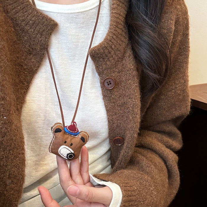 Wholesale Cute plush animal necklace, women's autumn and winter long style hanging neck sweater chain, sweatshirt chain