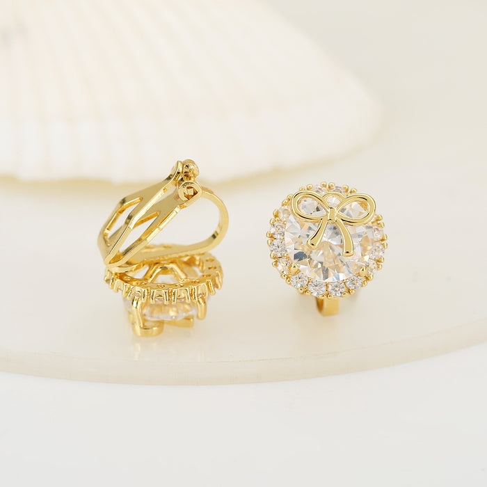 Wholesale Bow studded diamond earrings without ear holes, sparkling diamond temperament, ear clip earrings