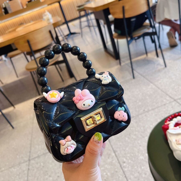 Wholesale Cute cartoon jelly bag diamond chain small square bag mini pearl portable messenger bag