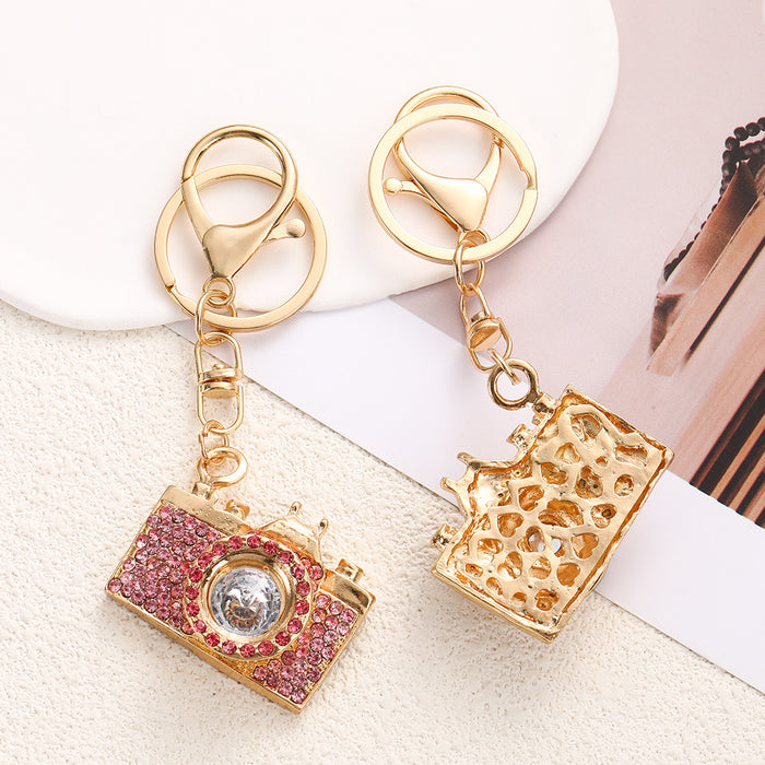Wholesale Blue Rhinestone Camera Keychain Car Key Ring Decorative Fashion Accessory MOQ≥2