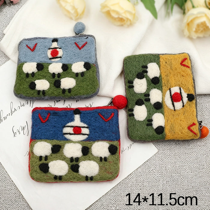 Wholesale Modern Felt Sheep Coin Purse Cute Cartoon Animal Phone Bag MOQ≥10