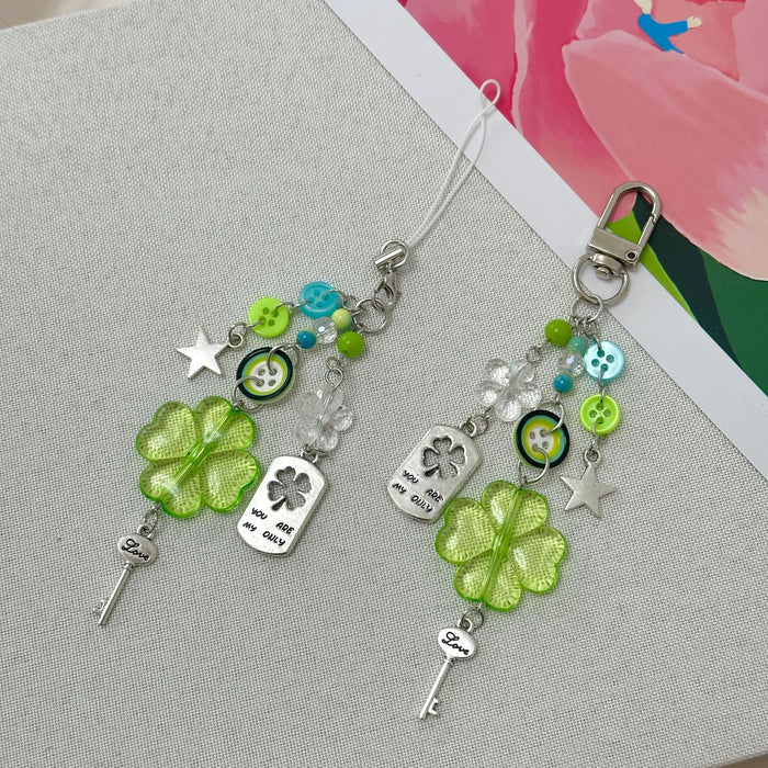 Wholesale Four-leaf Clover Pendant Keychain Beaded Small Pendant Cute  All-match