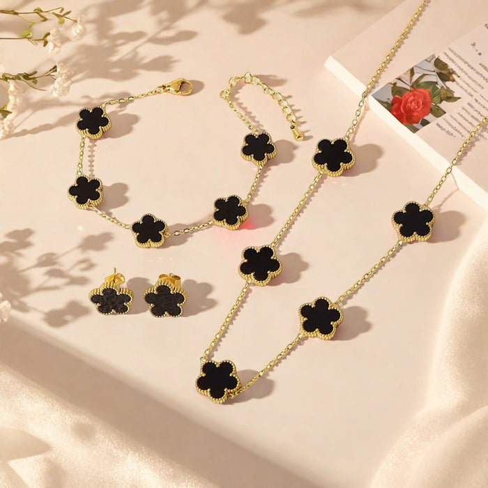 Wholesale Stainless steel clover necklace bracelet earrings