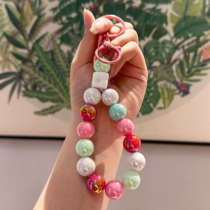 Wholesale Creative and Colorful Electroplated Bead Keychain Accessories Hand Chain Backpack Car Keychain