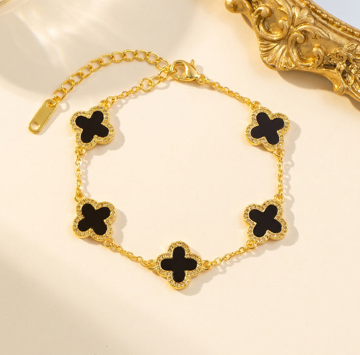 Wholesale Four-Leaf Clover Titanium Steel Bracelet with Diamond Accents Fashion Jewelry Accessory MOQ≥2