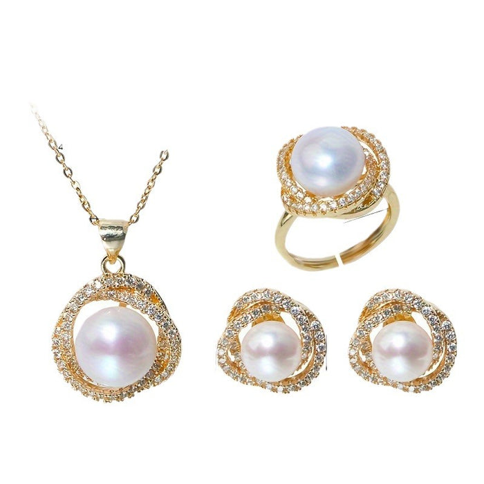 Wholesale Glitter Full Diamond Pendant Earring Ring Three-piece Set JDC-ES-DX009