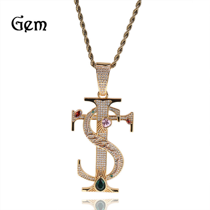 Wholesale Cross Pendant Necklace Men's Trendy Versatile Copper Inlaid Zircon Accessories