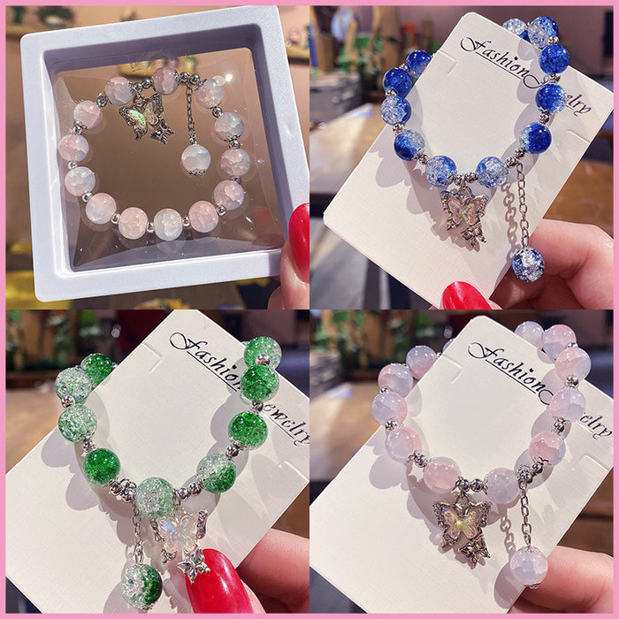Wholesale Electroplated Glass Glaze Butterfly Ice Crack Bow Beaded Bracelet