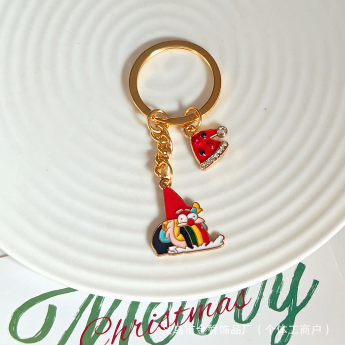 Wholesale Christmas keychain cartoon metal ornaments Christmas tree elk snowman cute creative bag pendant gift