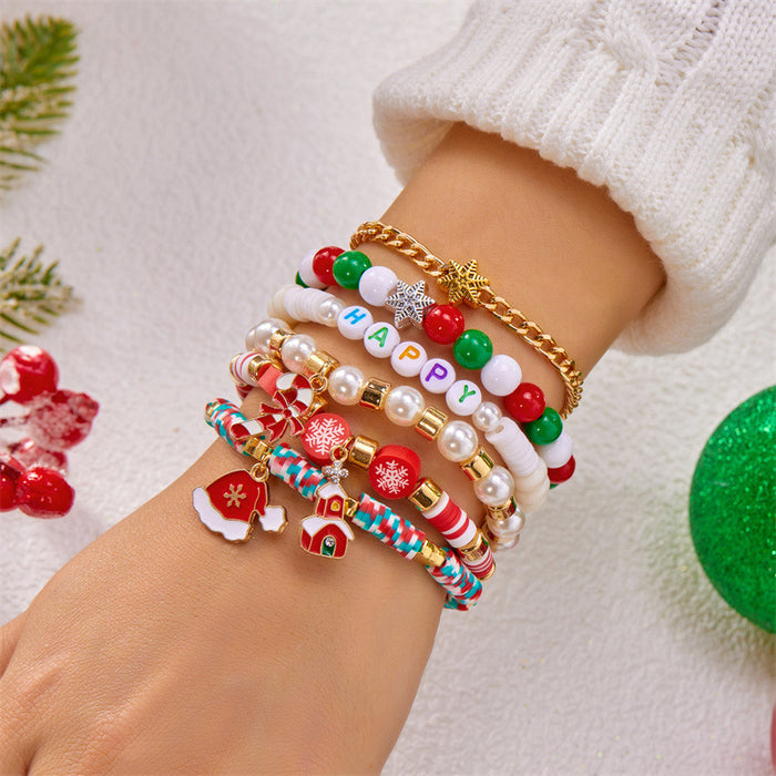 Wholesale Christmas Bracelet Rice Bead Polymer Clay Multi-layer Bracelet Cartoon  Bell Christmas Party