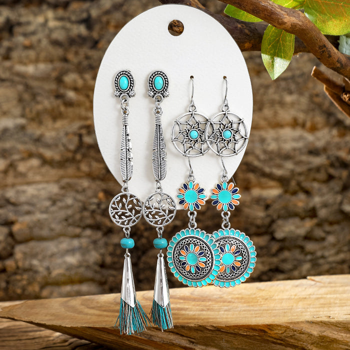 Wholesale Alloy Tassel Earring Set Retro Ethnic Style Bohemian Jewelry Accessory MOQ≥2