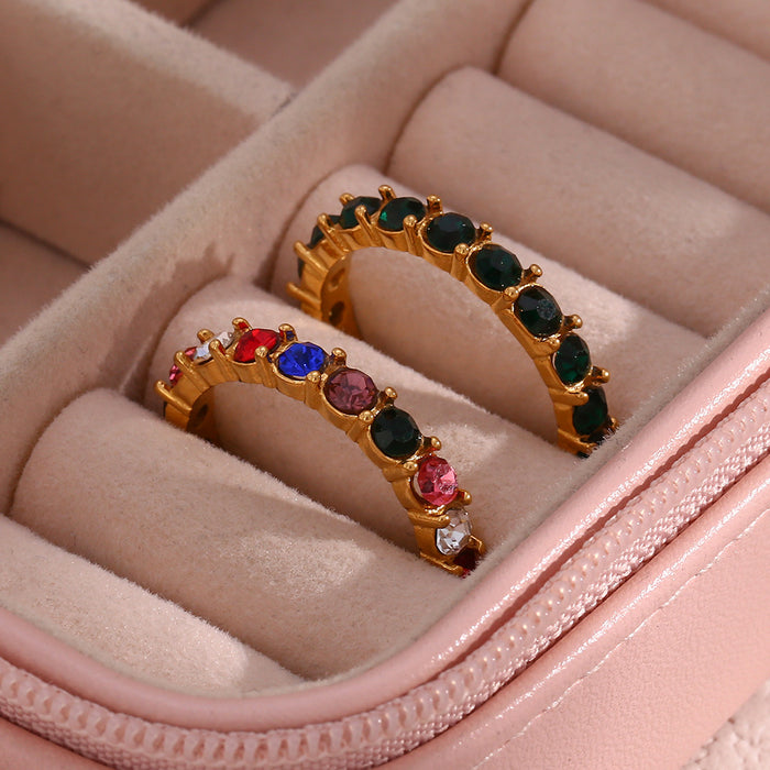 Wholesale Simple Women's Stainless Steel Rings Colorful Thin Zirconia Inlaid Plated Rings Fashion Jewelry Accessories