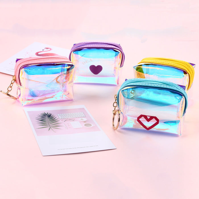 Wholesale girl heart transparent laser coin purse square octagonal data cable bag female Net red jelly coin purse