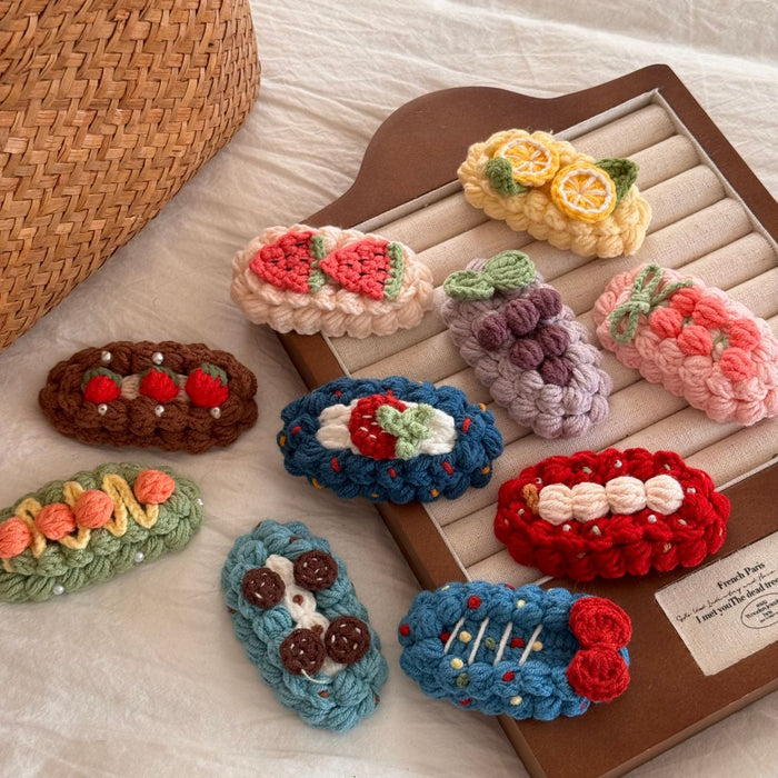 Wholesale Handmade Crochet Yarn Hair Clips Cartoon Fruit