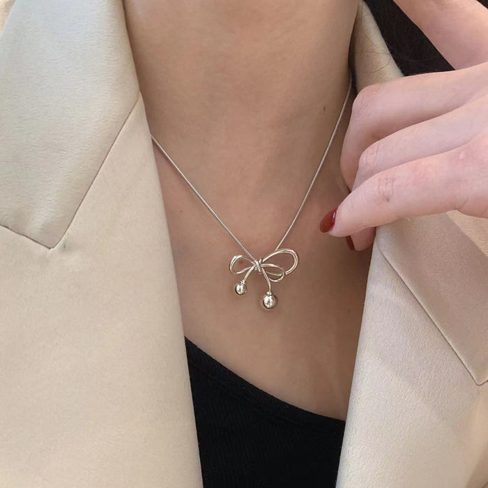 Internet Celebrity Bowknot Woolen Chain Necklace Female Niche Design