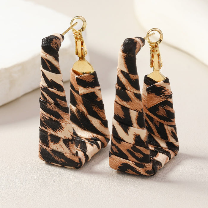 Wholesale Vintage/Black and White/Leopard print/Military green camouflage/Leather hand woven earrings