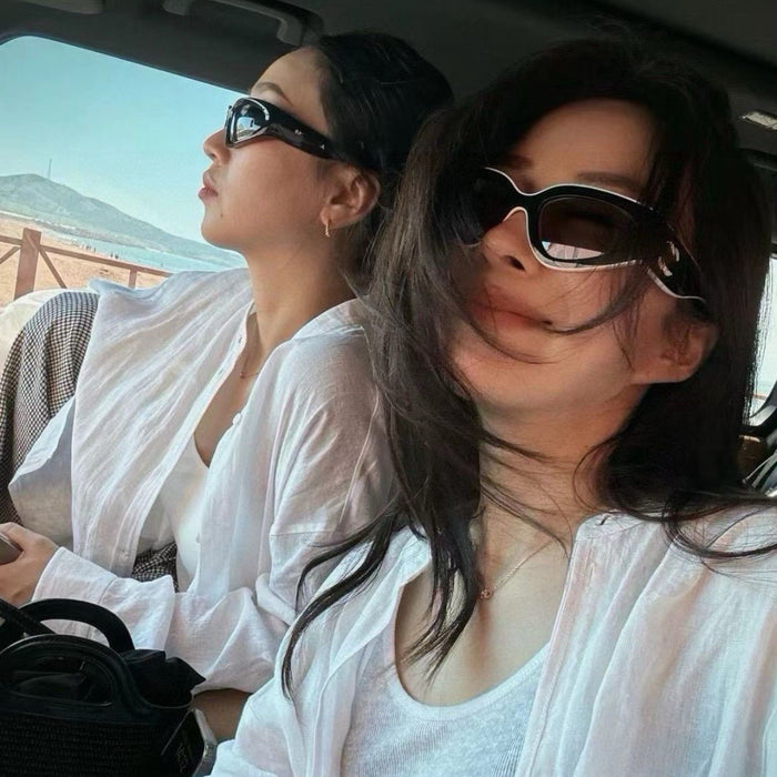 Wholesale Sunglasses, brown lenses, narrow frame sunglasses, panda black and white color scheme