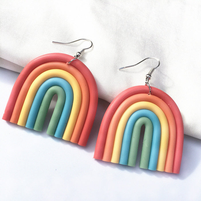 Wholesale U-shaped Rainbow Color Polymer Clay Earrings JDC-ES-TengC002