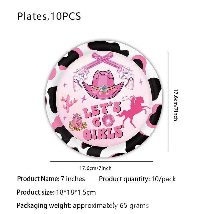 Wholesale Western Cowgirl Theme Birthday Party Decoration Paper Tray Paper Cup Tablecloth Disposable Tableware suit