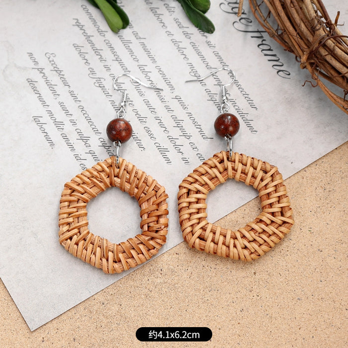 Wholesale Rattan Woven Ethnic Style Wooden Earrings JDC-ES-Luox010