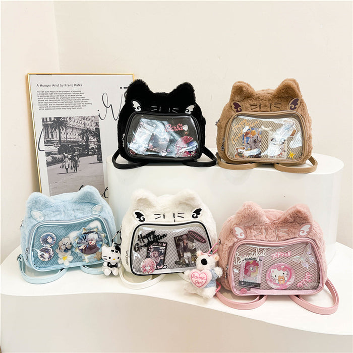 Wholesale Plush PU transparent anime-style backpack/ shoulder bag/ crossbody bag