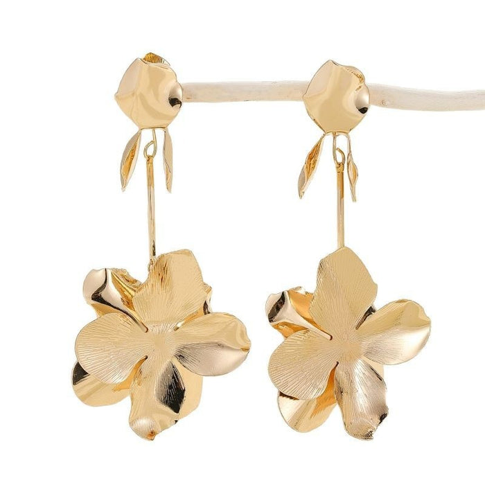 Wholesale Flower Long Earrings Golden Flower Earrings