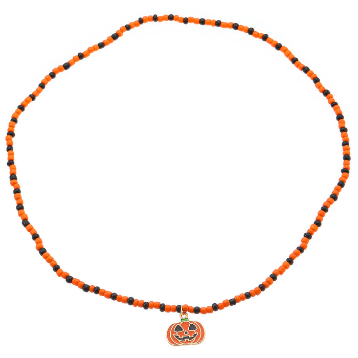 Wholesale Gothic  Skull Rice Bead Necklace Pumpkin Skull  Dark Wind Skull Pendant