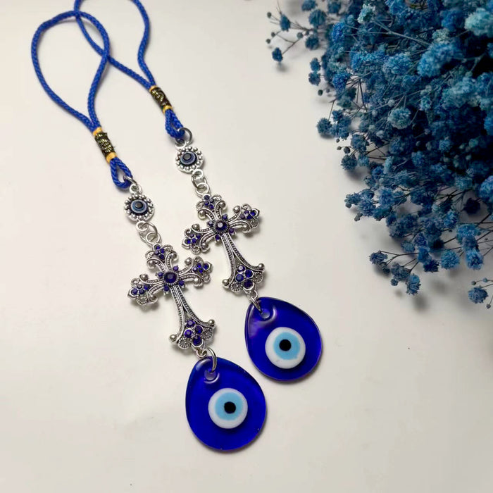 Wholesale Devil's Eye Blue Eye Diamond Cross Good Luck Decoration Pendant Car Hanging