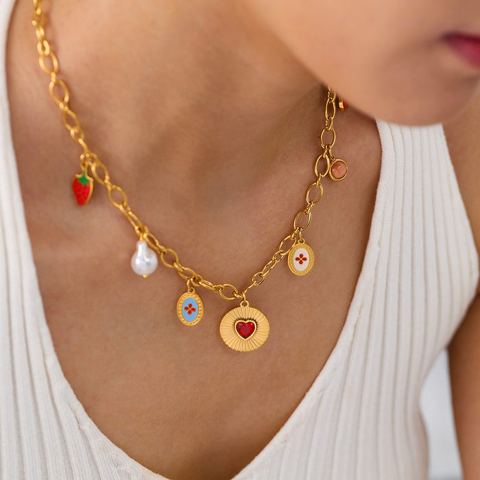 Wholesale Personalized necklace stainless steel pearl heart-shaped collarbone chain