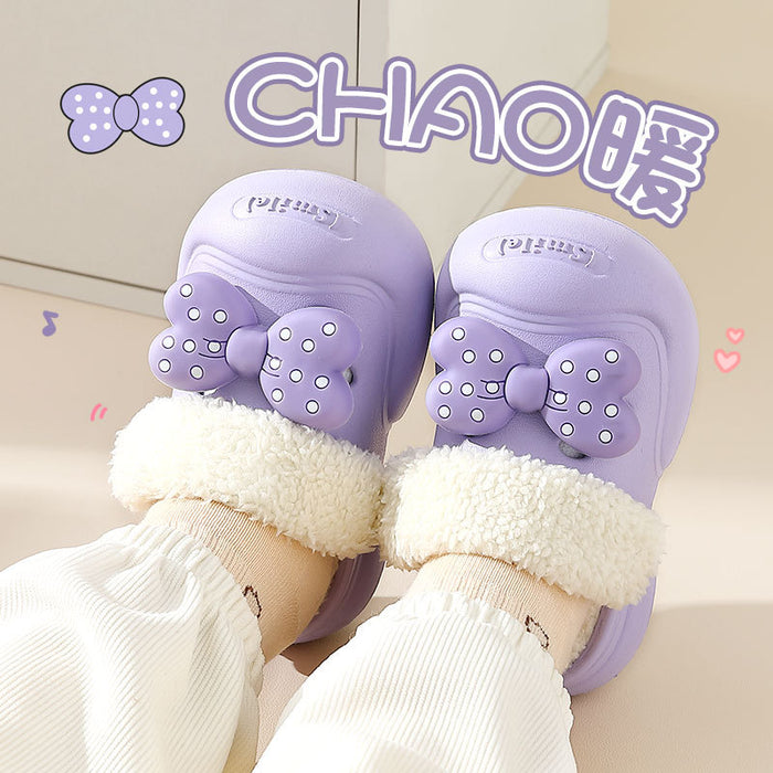 Wholesale Children' s cotton slippers winter  boys and girls home warm cotton shoes medium and big children cartoon outer wear plush shoes