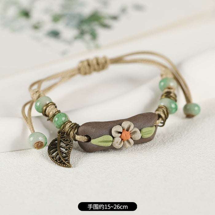 Wholesale Ceramic Flower Braided Bracelet JDC-BT-Luox002