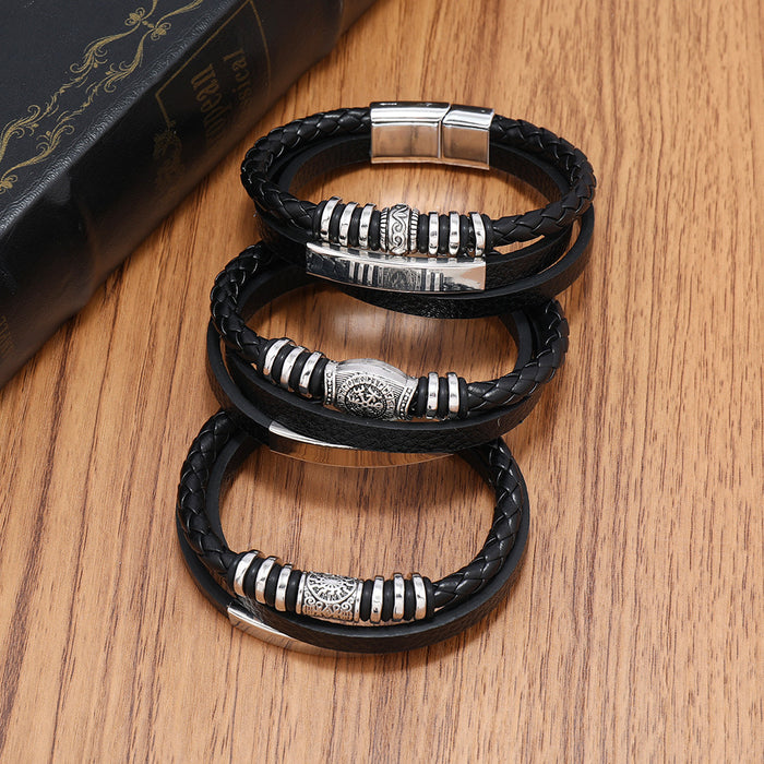 Wholesale Hot Sale Vintage Totem Men's Leather Bracelet Leather Multi-layer Braided Magnet Buckle Bracelet JDC-BT-XH002