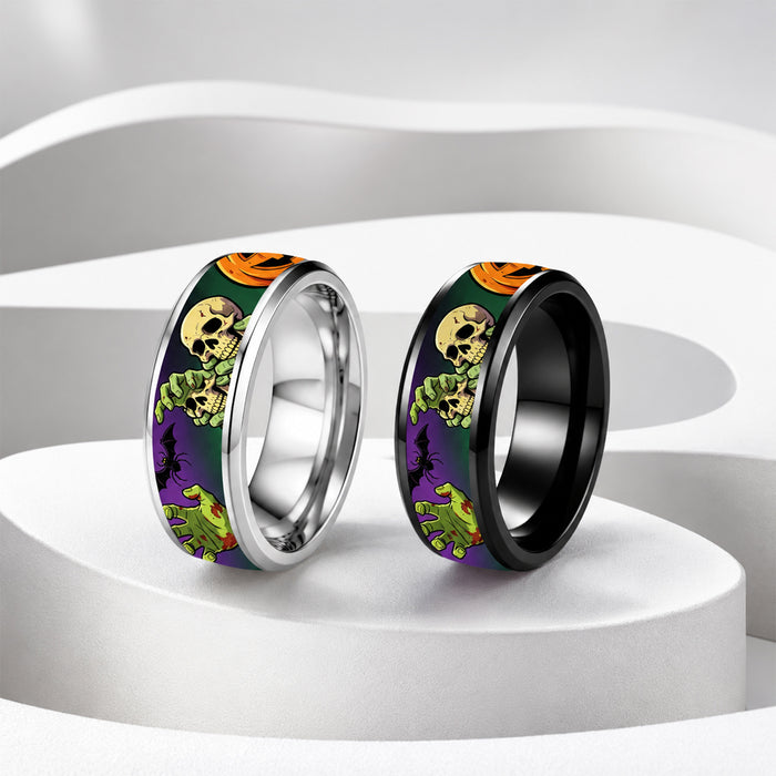 Wholesale Stainless Steel Ring Silver Size 6 Pumpkin Zombie Bat Design Jewelry