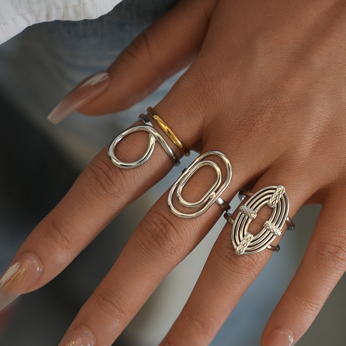 Wholesale Stainless Steel Geometric Line Open Ring Simple Fashion Design Hand Jewelry