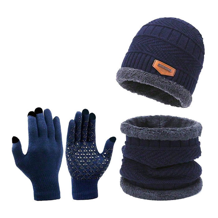 Wholesale three-piece knitted hat winter warm hat non-slip touch screen gloves
