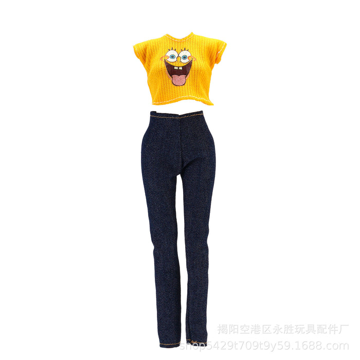 Wholesale doll versatile  travel variety of striped shirt jeans toy accessories