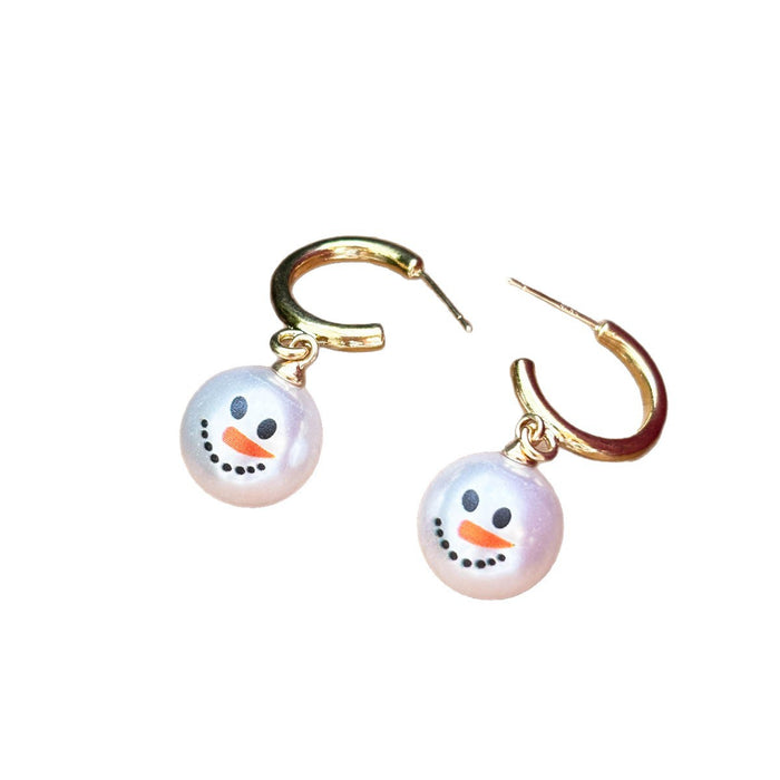 Wholesale  new smiling snowman earrings temperament hoop pearl earrings for women