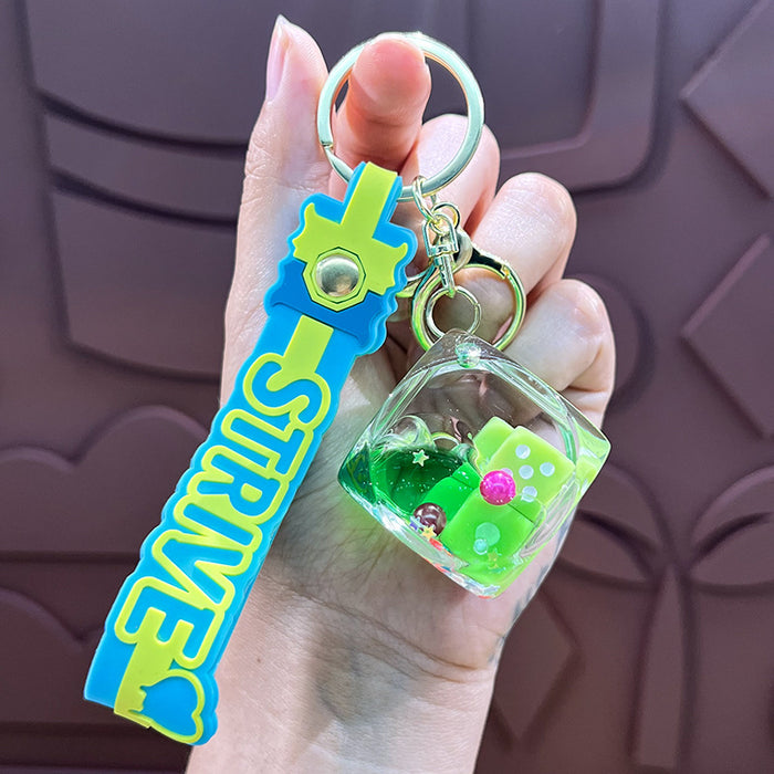 Wholesale New Oil filled Cube Dice Keychain Creative Small Toy Bag Car Hanging Decoration Pendant