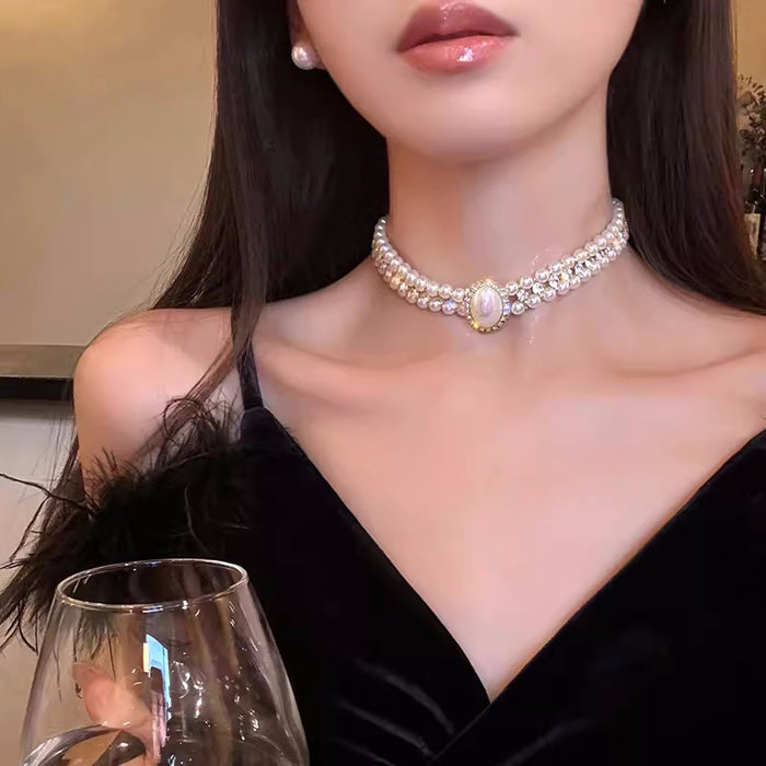 Wholesale Double layer pearl necklace, light luxury, niche temperament, versatile collarbone chain, necklace accessories