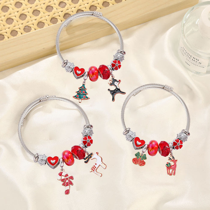 Wholesale Stainless Steel Christmas Bracelet with Elk Bell Charm Trendy Travel Souvenir Jewelry MOQ≥2