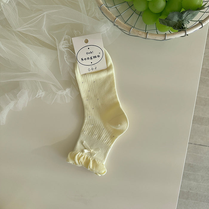 Wholesale Bow tie socks with polka dots, low cut, mid length socks