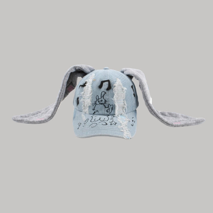 Wholesale Rabbit Ear Hat Denim Washed  e Dance Baseball Hip-hop  sunshade Hat